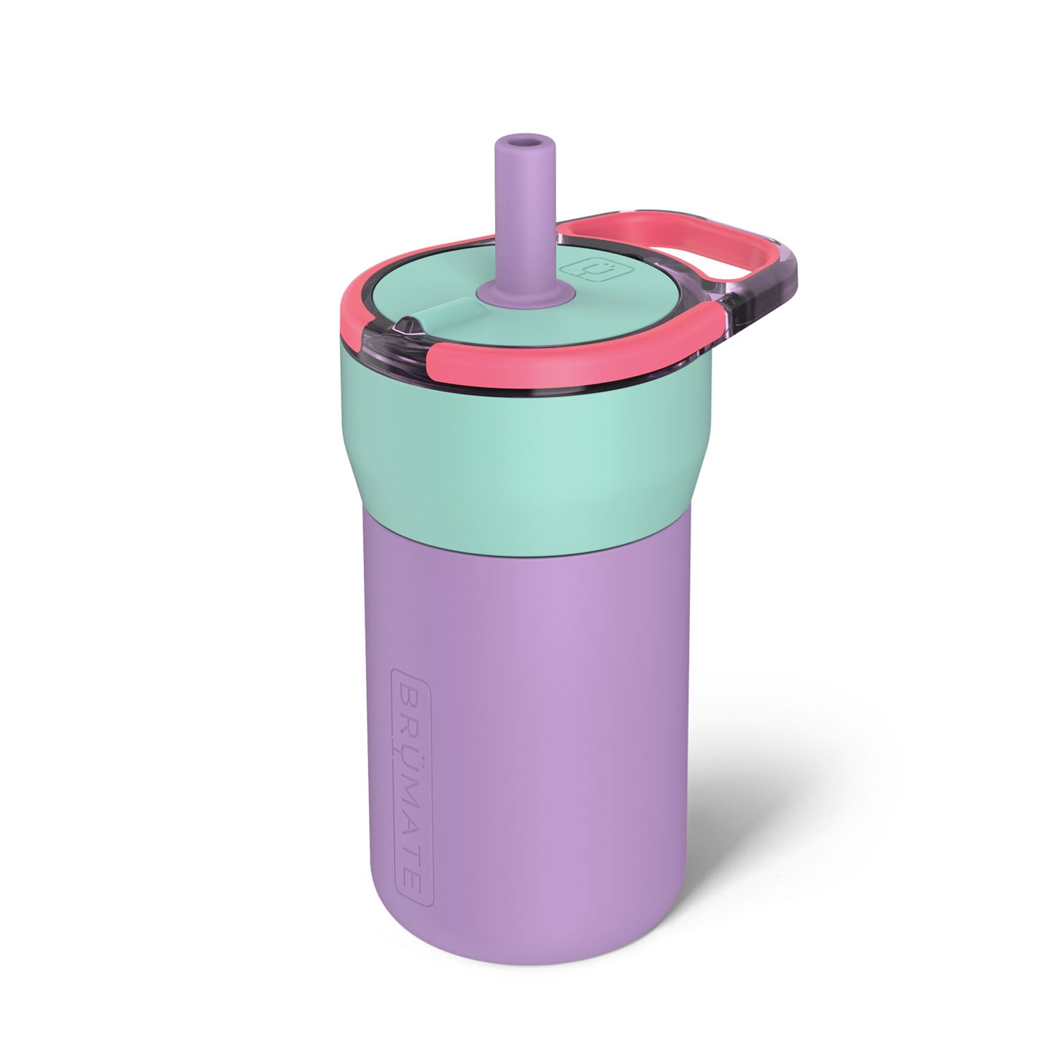 Children leakproof purple blue and pink travel cup with a straw