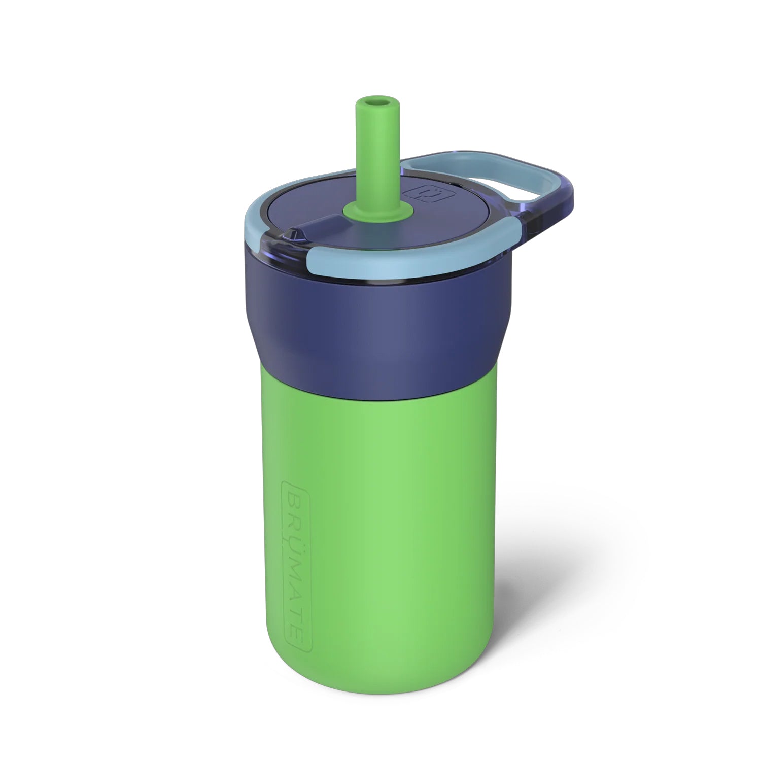blue and green kids spillproof tumbler with a straw